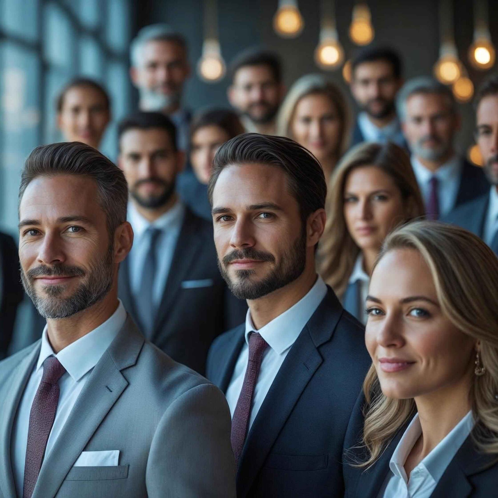 A polished cinematic photo of a diverse group of professionals representing Trusted Advisor & Partner Referrals. This service connects clients with pre-vetted AI experts, technology vendors, and implementation specialists (AI Creative Image)